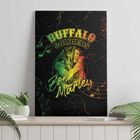 Black stretched canvas wall art with Bob Marley portrait and Buffalo Soldiers lettering