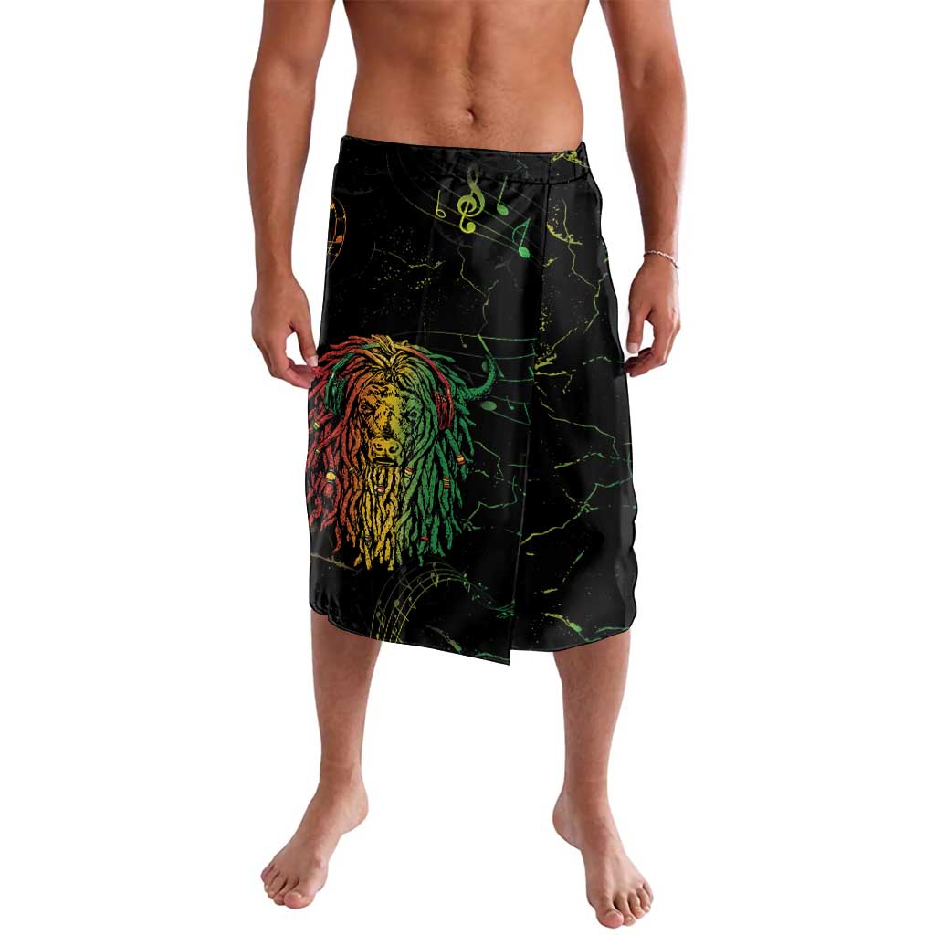 Black wrap sarong shorts with lion graphic and neon green/yellow lightning lines