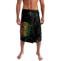 Black wrap sarong shorts with lion graphic and neon green/yellow lightning lines