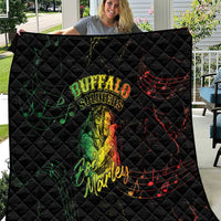 Black quilt with Buffalo Soldiers and Marley graphic, quilted diamond pattern