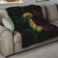 Black Buffalo Soldiers quilt with centered face graphic and red/green music notes