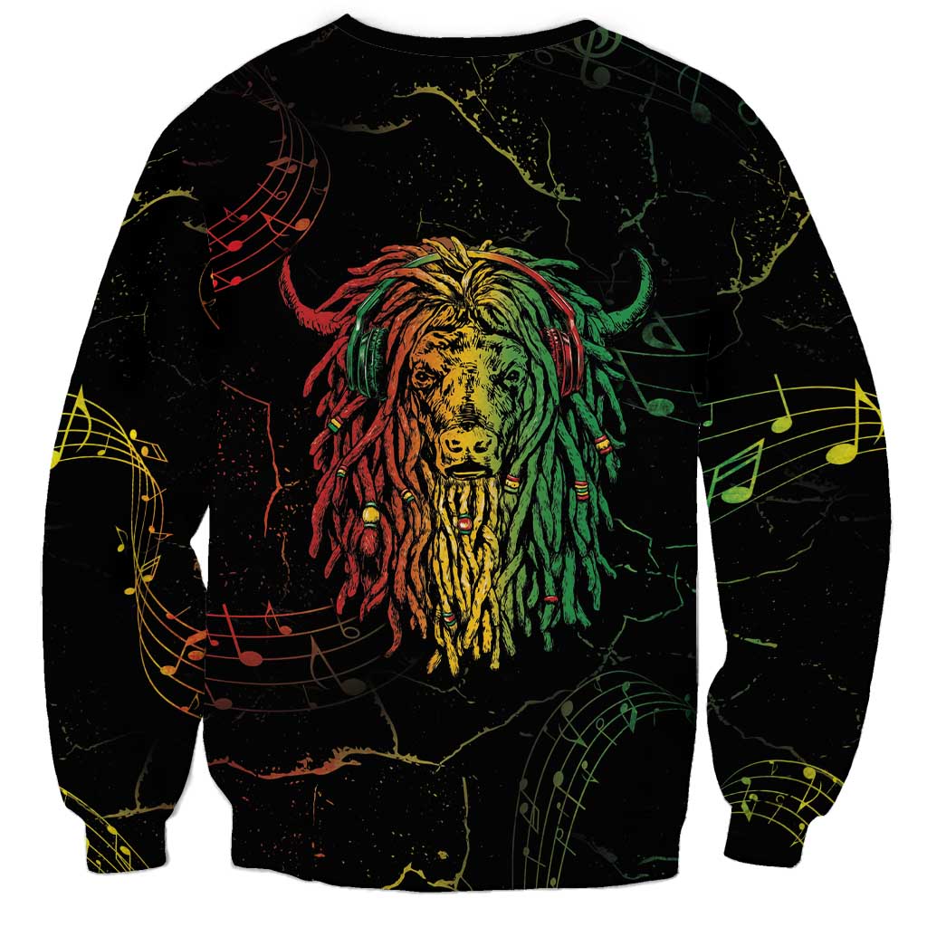 Unisex black sweatshirt with colorful warrior lion head back graphic