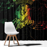 Black Buffalo Soldier curtain fabric with close-up portrait and green/yellow musical notes artwork