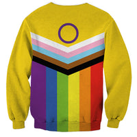 Unisex day sweatshirt, yellow crewneck with rainbow chevron graphic on back