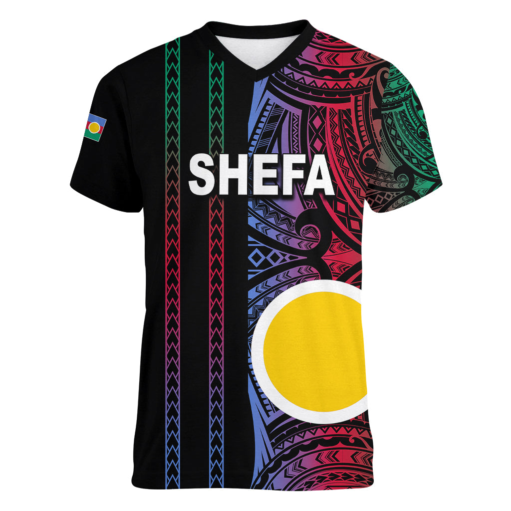 Custom Vanuatu Shefa Women V Neck T Shirt Polynesian Tribal LT6 - Wonder Print Shop