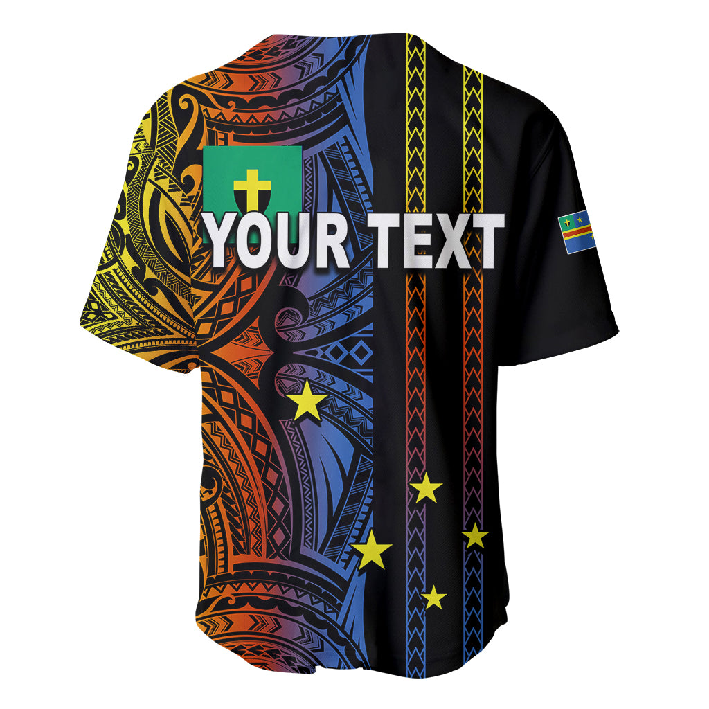 Black baseball jersey with Polynesian tribal print and YOUR TEXT on back