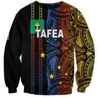 Unisex black sweatshirt with colorful Tafea tribal print on front and sleeves