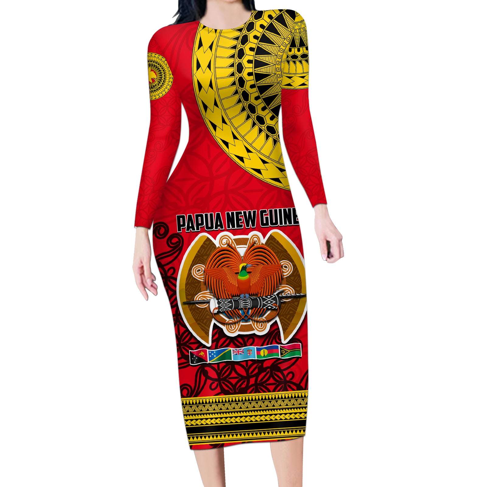 papua-new-guinea-long-sleeve-bodycon-dress-melanesian-festival-2023