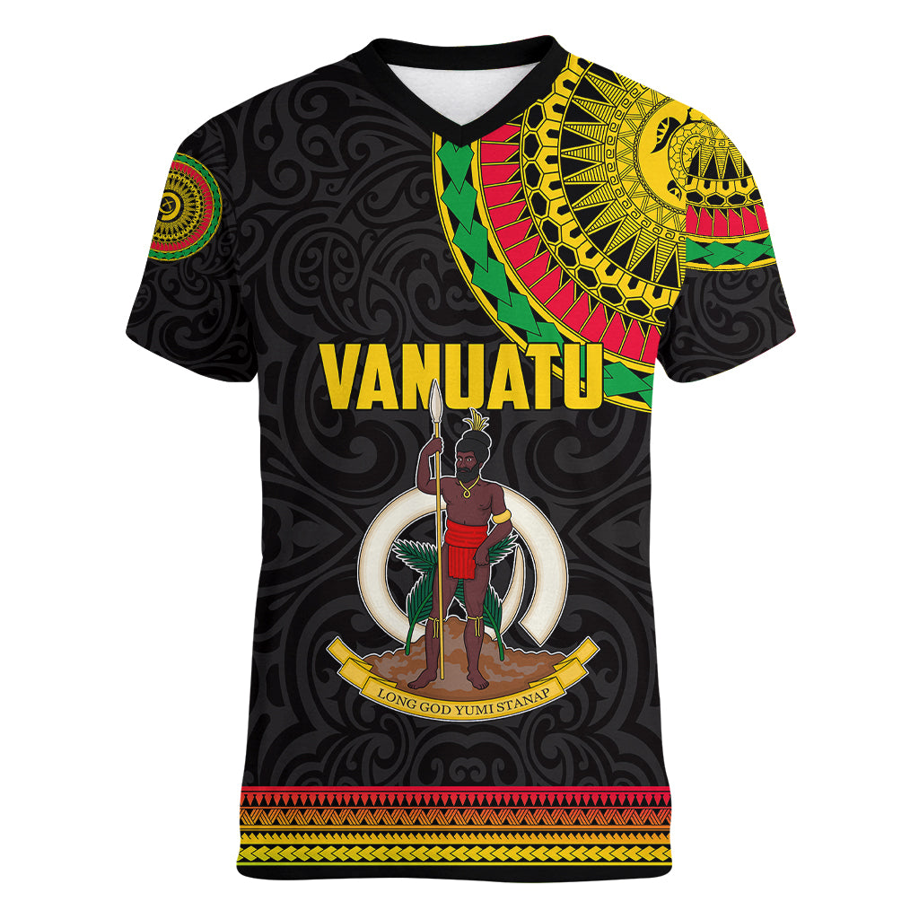 Custom Vanuatu Women V Neck T Shirt Polynesia Circle LT6 - Wonder Print Shop