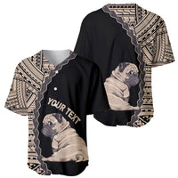 Black pug dog baseball jersey with tribal geometric sleeves and front pug artwork
