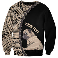 Black unisex sweatshirt with pug front graphic and Polynesian tribal tattoo sleeves