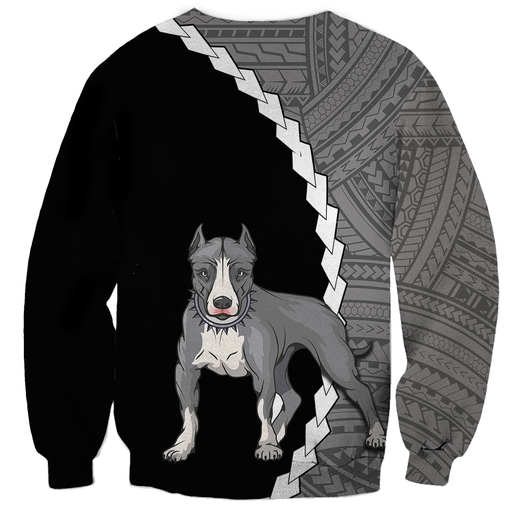 Unisex sweatshirt with pitbull graphic, split black and grey tribal pattern