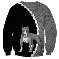 Unisex sweatshirt with pitbull graphic, split black and grey tribal pattern