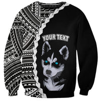 Black unisex husky sweatshirt, tribal tattoo graphic, 'YOUR TEXT' front
