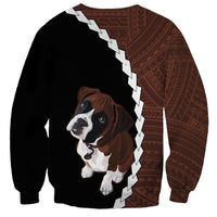 Unisex black dog sweatshirt with boxer face graphic, zigzag stripe, tribal side panels