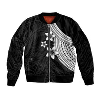 Unisex bomber jacket in dark satin with front zipper and white floral tribal print