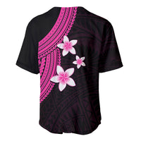 Black baseball jersey back with large pink plumeria flowers and tribal stripe panel