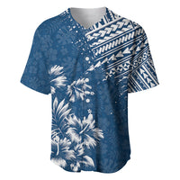 Men's dark blue short-sleeve baseball jersey with white palm and geometric print