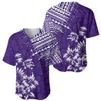 Purple baseball jersey with palm floral print and tribal geometric yoke