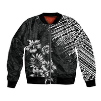Black unisex bomber jacket with zip front, tribal pattern and palm-flower print
