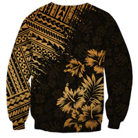 Unisex dark sweatshirt with gold palms centered and Polynesian geometric stripes