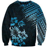 Unisex black-blue sweatshirt with turquoise tropical palms and geometric front graphic