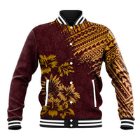 Unisex baseball jacket in dark burgundy with yellow tropical and geometric button front