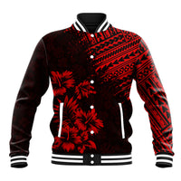 Unisex black-and-red baseball jacket with snap front, ribbed collar, palm graphic.