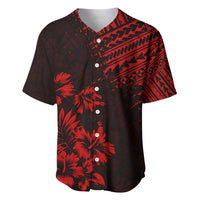 Black and red tropical baseball jersey with button front and geometric tribal pattern