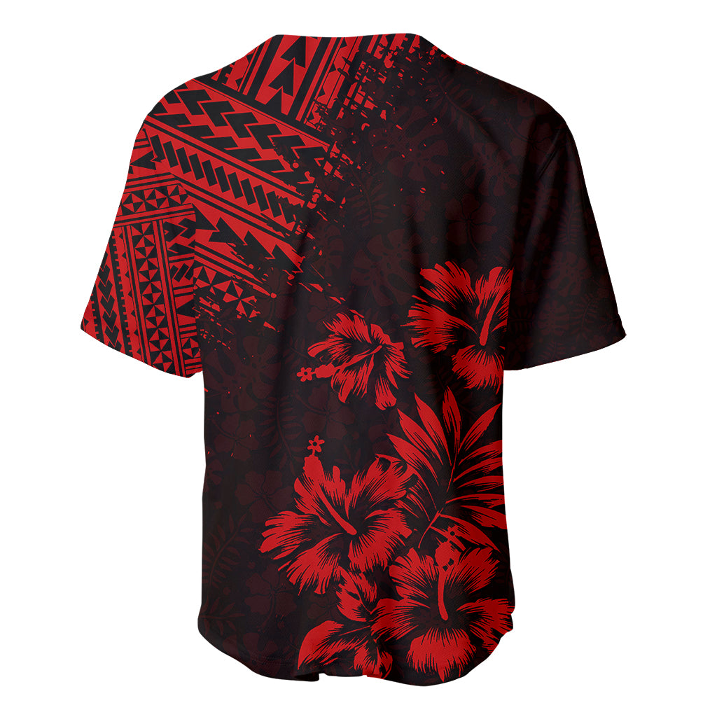 Black and red tropical baseball jersey with geometric yoke and floral print