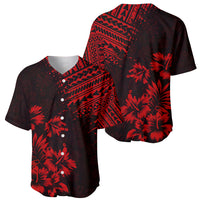 Black and red tropical baseball jersey with button placket and hibiscus-style floral print