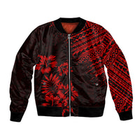 Unisex black red bomber jacket with front zipper and palm tree tribal print