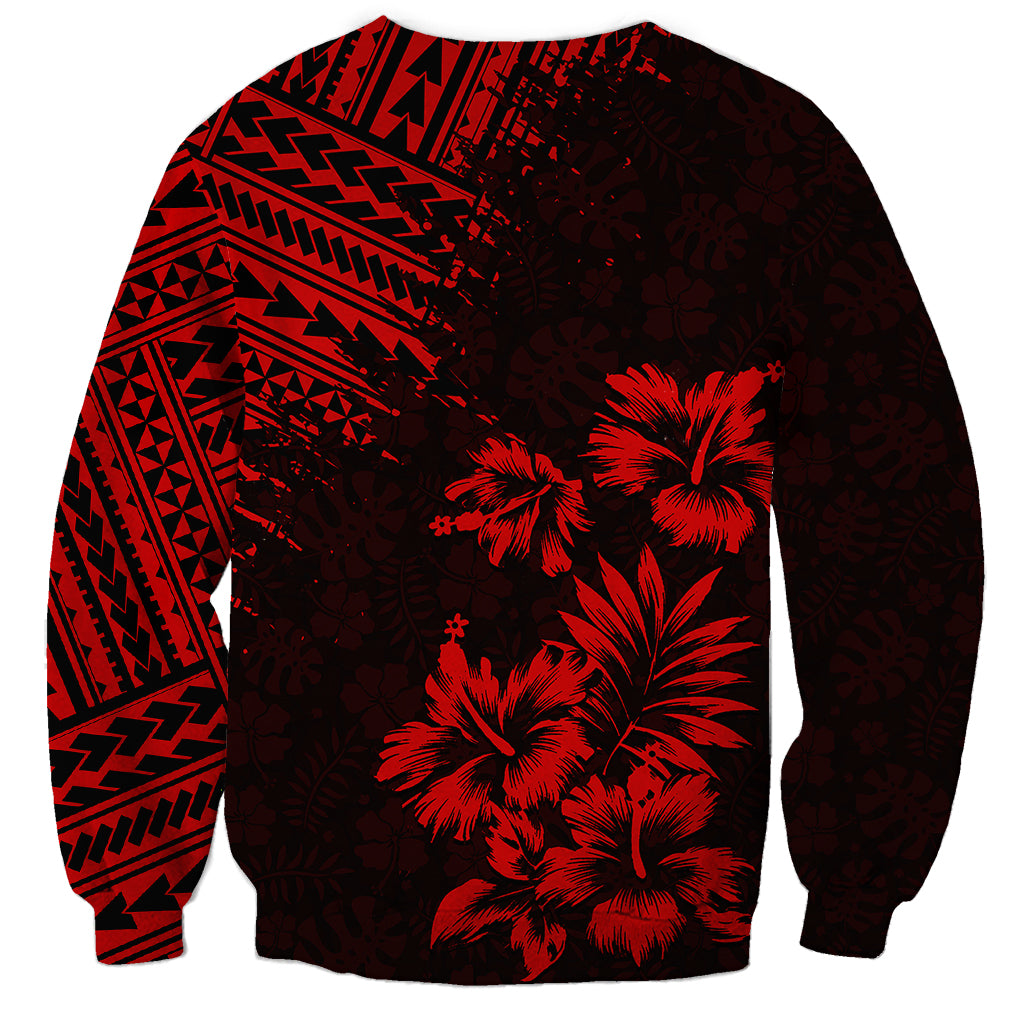 Unisex dark sweatshirt with red palm cluster and tribal geometric print