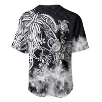 Black baseball jersey back with large white tribal sea turtle artwork