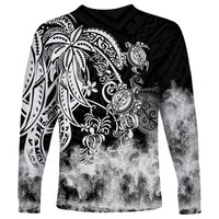 Black long-sleeve shirt with white tribal sea turtle and cloud-style lower print