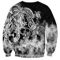 Black unisex sweatshirt with oversized back tribal sea turtle artwork in white