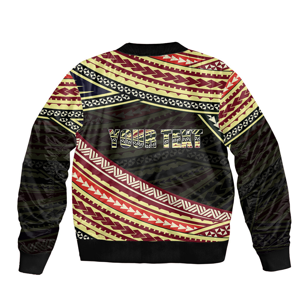 Unisex bomber jacket with tribal back graphic and striped geometric banding