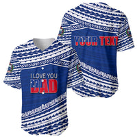 Blue baseball jersey set with I LOVE YOU DAD front and YOUR TEXT back prints