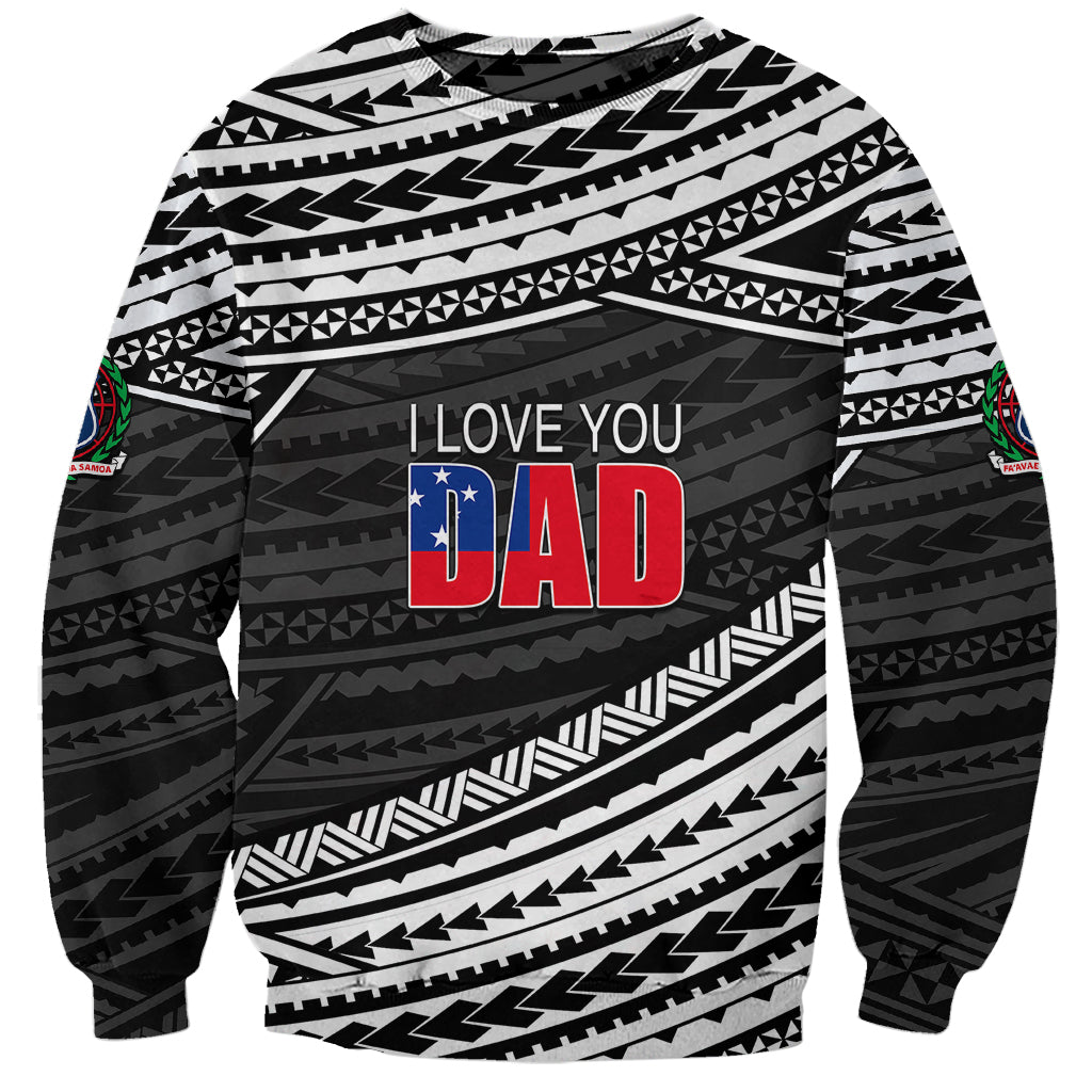 Unisex black sweatshirt with Polynesian stripe pattern and 'I LOVE YOU DAD' print