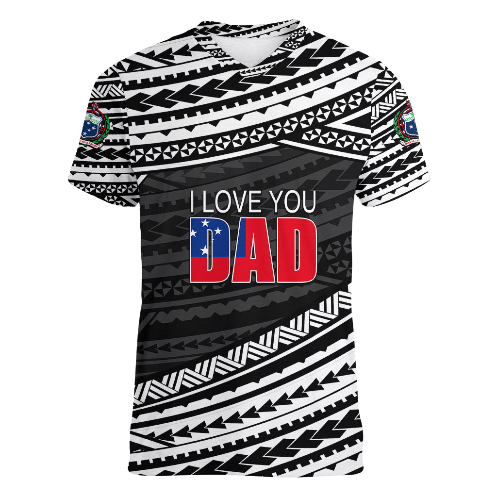 custom-personalised-happy-fathers-day-samoa-women-v-neck-t-shirt-i-love-you-dad-black