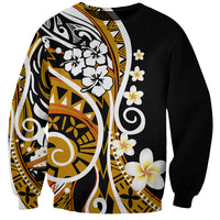 Unisex pullover sweatshirt in black and gold with white floral tribal front print