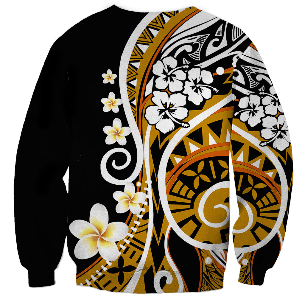 Unisex pullover sweatshirt with black sleeves and large back/side floral tribal graphic