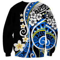 Unisex black sweatshirt with large blue floral tribal print