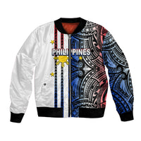 White unisex bomber jacket with bold multicolor tribal print and striped front