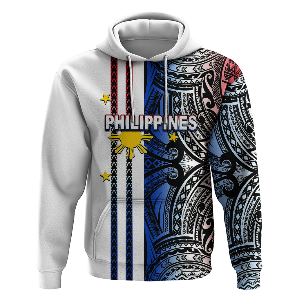 Custom Philippines Hoodie Polynesian Tribal White LT6 - Wonder Print Shop