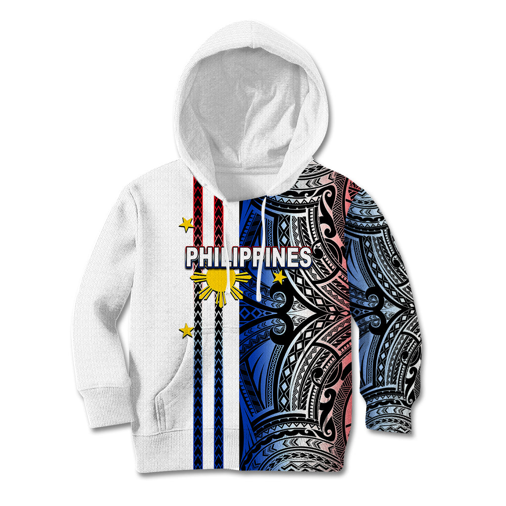 Custom Philippines Kid Hoodie Polynesian Tribal White LT6 - Wonder Print Shop