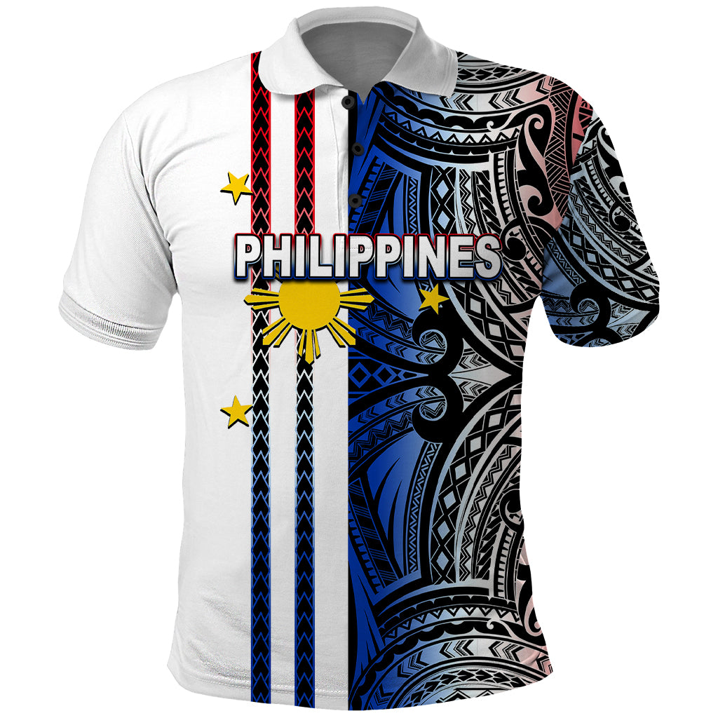 Custom Philippines Polo Shirt Polynesian Tribal White LT6 - Wonder Print Shop