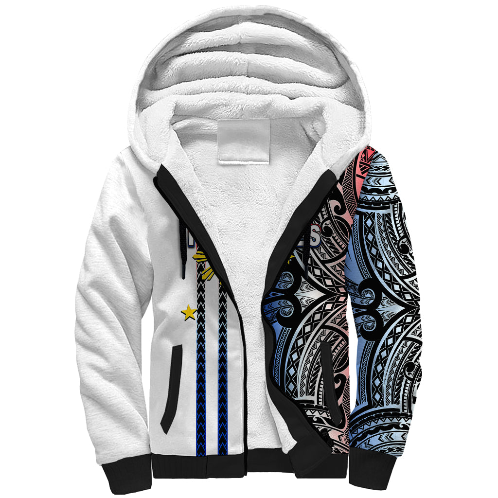 Custom Philippines Sherpa Hoodie Polynesian Tribal White LT6 - Wonder Print Shop