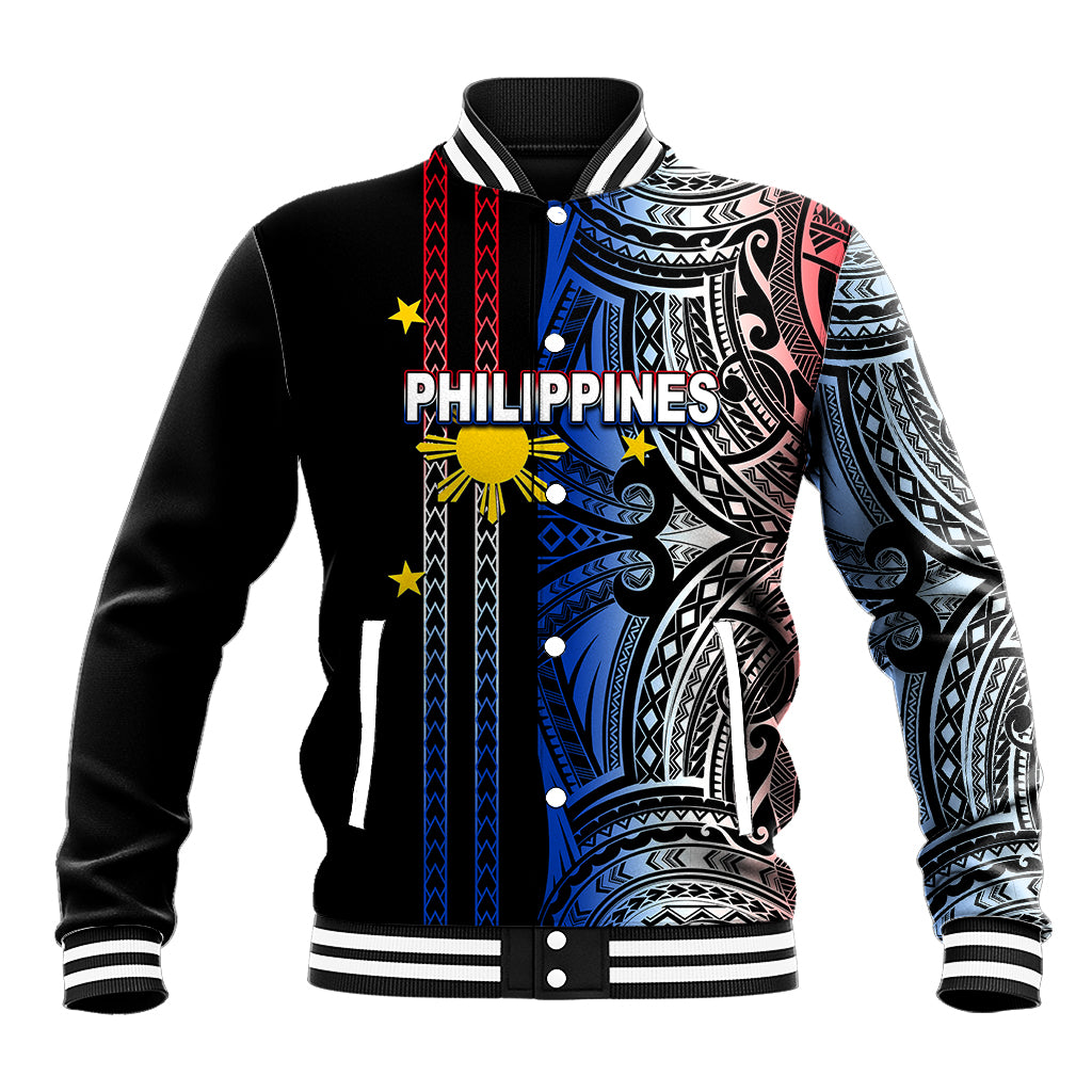 Custom Philippines Baseball Jacket Polynesian Tribal Black LT6 - Wonder Print Shop