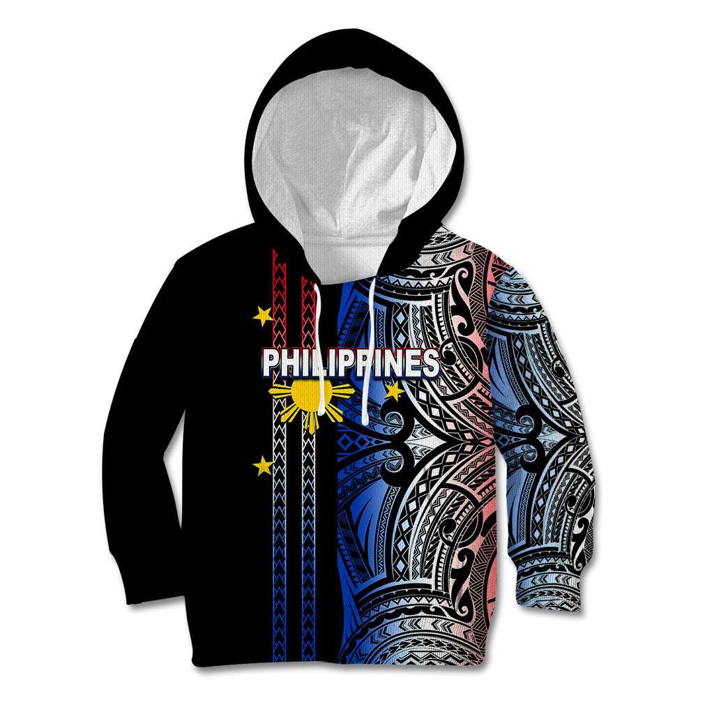 Custom Philippines Kid Hoodie Polynesian Tribal Black LT6 - Wonder Print Shop